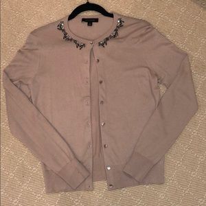 Ann Taylor Taupe Cardi w/ Jeweled Collar Size S